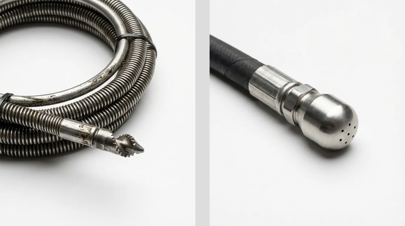 Drain snake cable and hydro jetting nozzle used for drain cleaning in Monongahela, PA