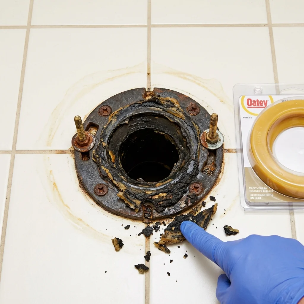 Failed wax ring showing water seepage at the base of a toilet in a Monongahela, PA home