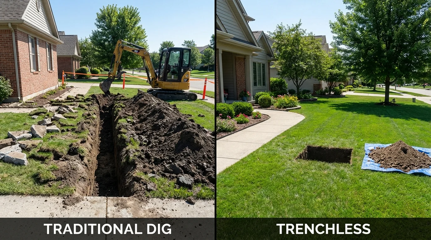 Trenchless sewer repair with minimal yard damage versus traditional excavation in Monongahela, PA